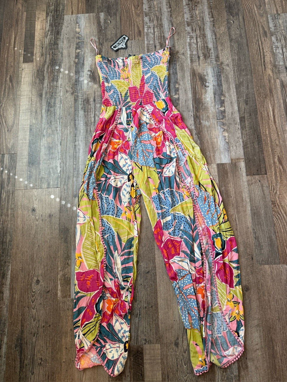 Women’s Tropical Smocked Jumpsuit - Multi Pink